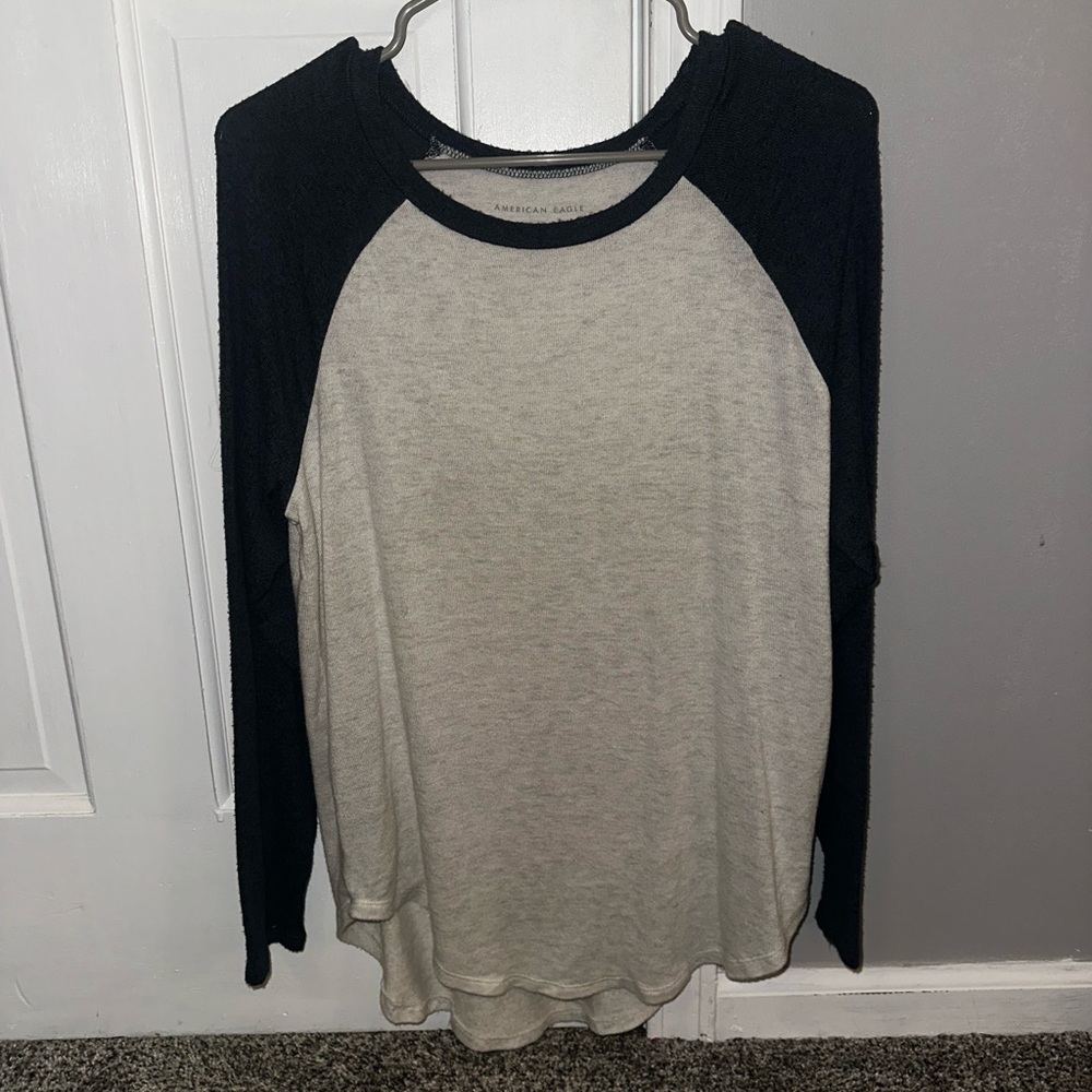 American Eagle Soft & Sexy Plush Long Sleeve White and Blue Size Small